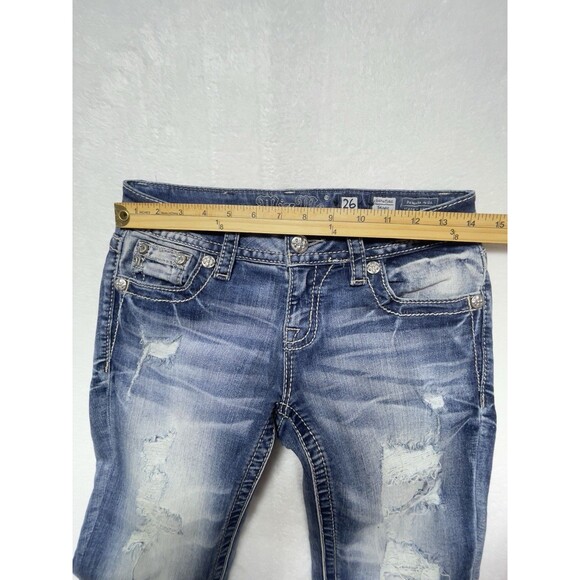 Miss Me Signature Skinny Women's Size 26 Patched Distressed Rhineston Jeans - Picture 7 of 14